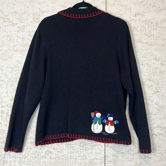 Vintage Christmas Sweater Cardigan Large Holiday Snowman Ice Skates - Picture 12 of 16